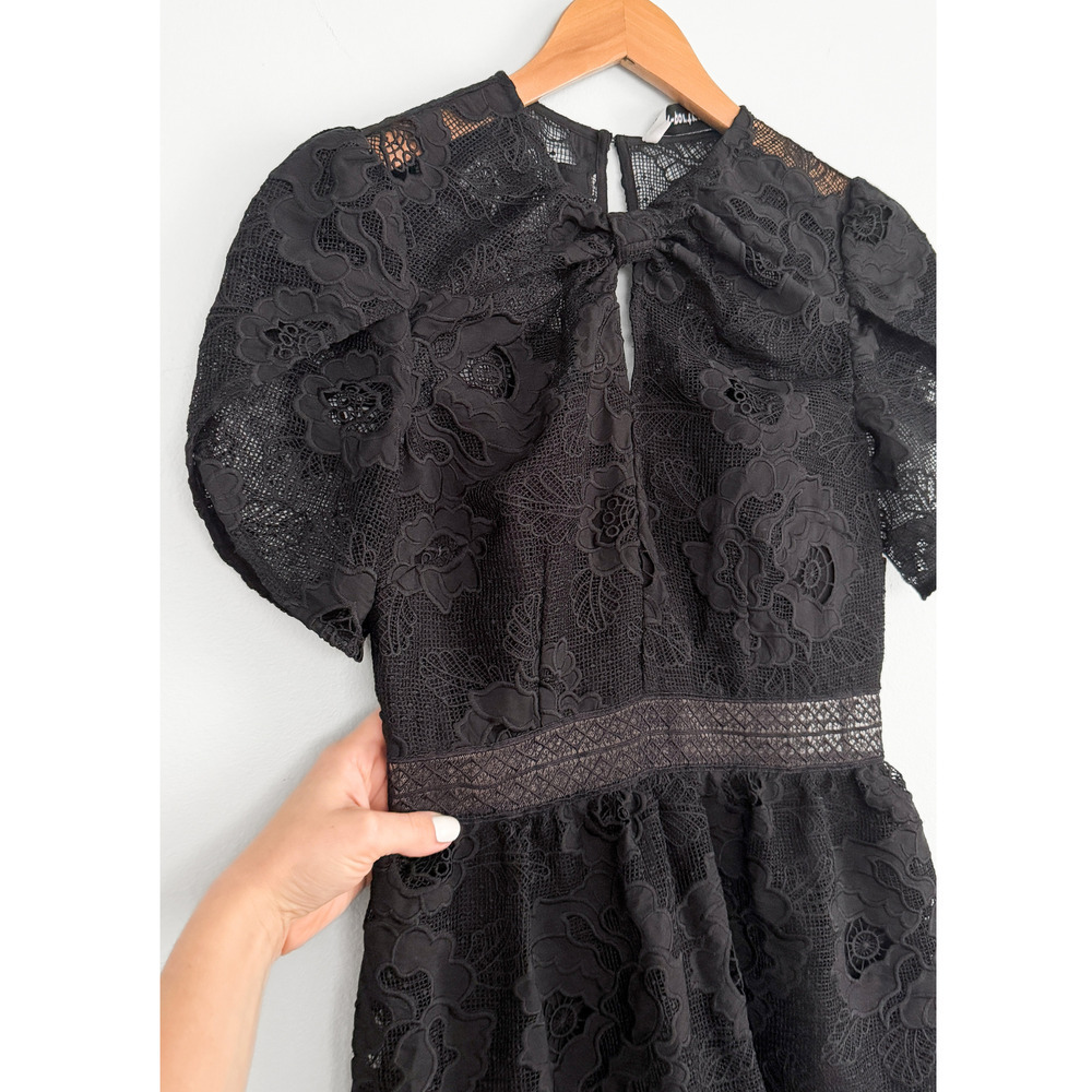 Self-Portrait Black Lace Cap Sleeve Mini Dress Cocktail Party size US 4 - Picture 6 of 11